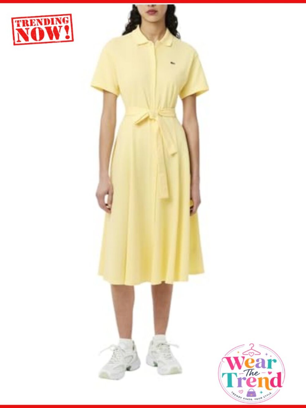 Lacoste Women's Flared Mini Pique Polo Dress - Button Placket - Belted